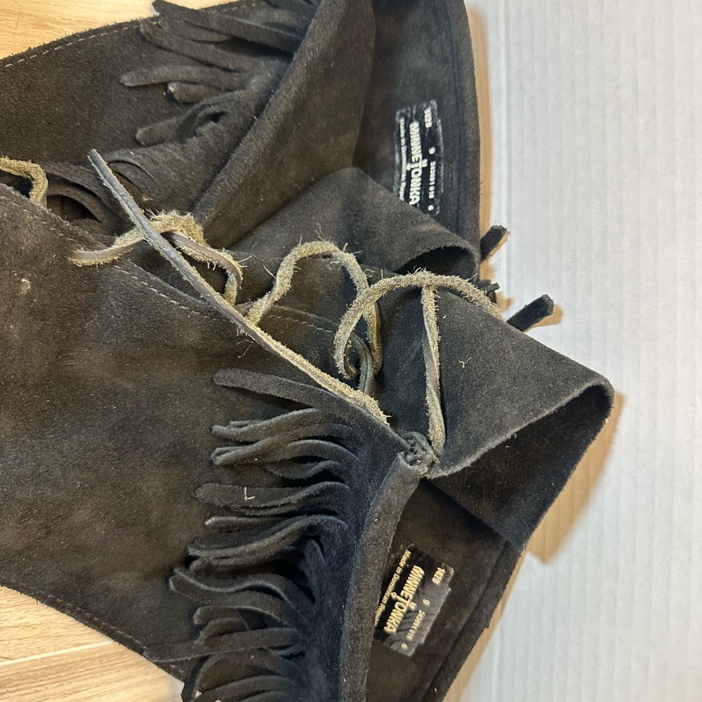 Minnetonka Black Suede Lace-Up Fringe Boots - Picture 7 of 8